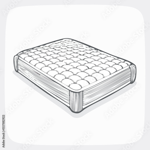 mattress line drawing featuring smooth sketch-style strokes in a refined black and white vector design.
