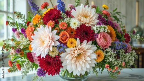 A Stunning Arrangement of Mixed Flowers on a Table