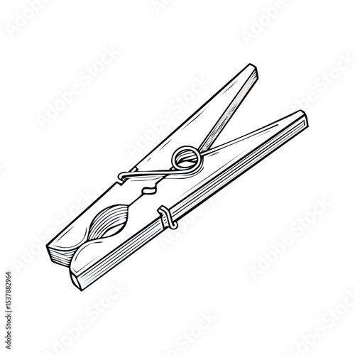 clothes peg line drawing featuring smooth sketch-style strokes in a refined black and white vector design.