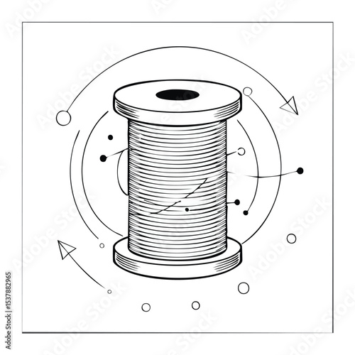 thread line drawing featuring smooth sketch-style strokes in a refined black and white vector design.