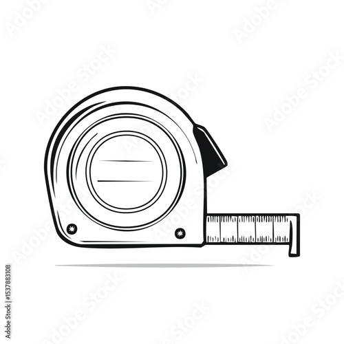 measuring tape line drawing featuring smooth sketch-style strokes in a refined black and white vector design.