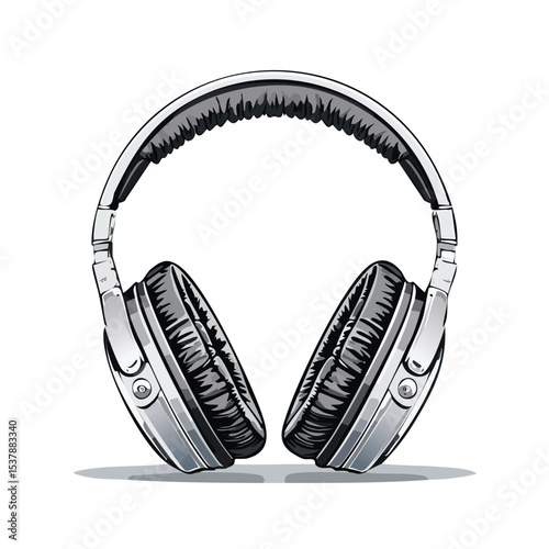 headphones line drawing featuring smooth sketch-style strokes in a refined black and white vector design.