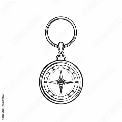 keychain line drawing featuring smooth sketch-style strokes in a refined black and white vector design.