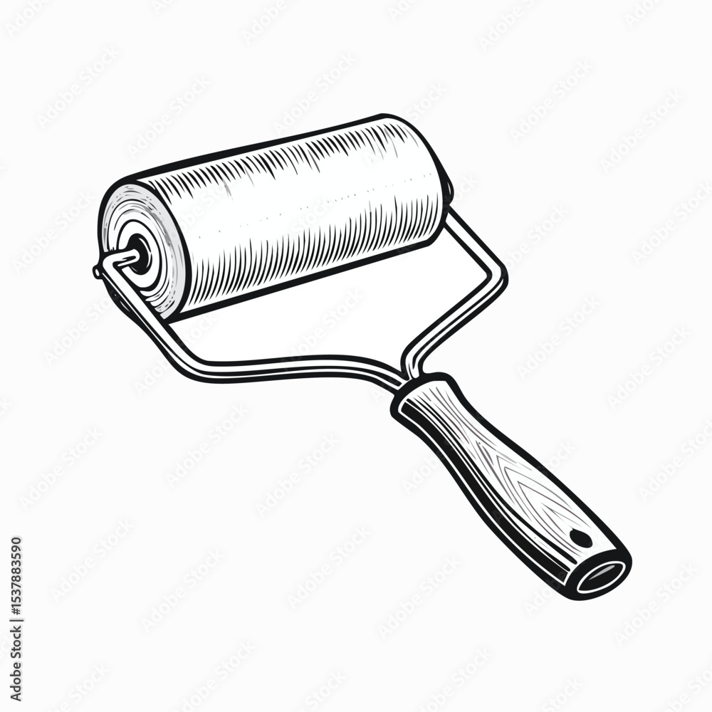 lint roller line drawing featuring smooth sketch-style strokes in a refined black and white vector design.