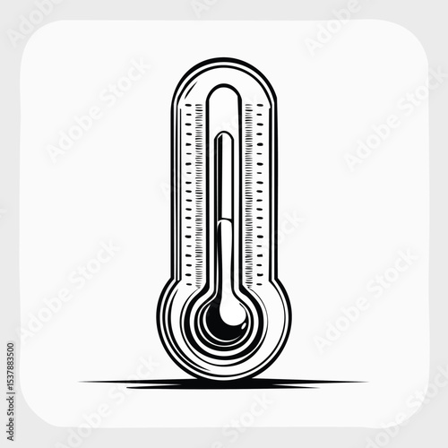 thermometer line drawing featuring smooth sketch-style strokes in a refined black and white vector design.