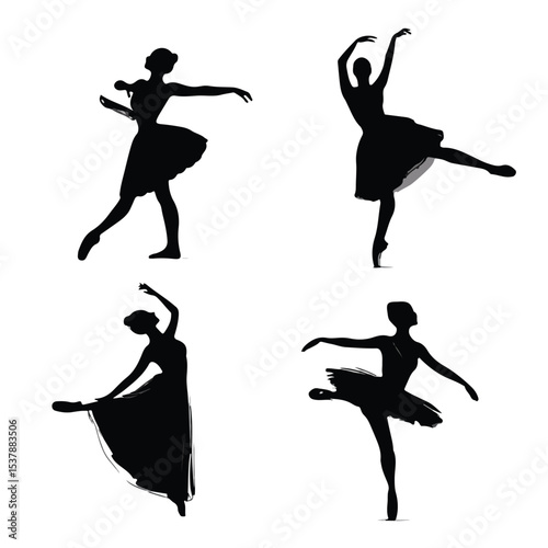 ballet dancer silhouette set, Black & White silhouette set