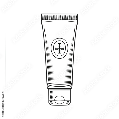 ointment line drawing featuring smooth sketch-style strokes in a refined black and white vector design.