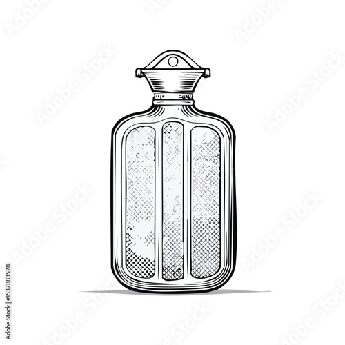 hot water bottle line drawing featuring smooth sketch-style strokes in a refined black and white vector design.