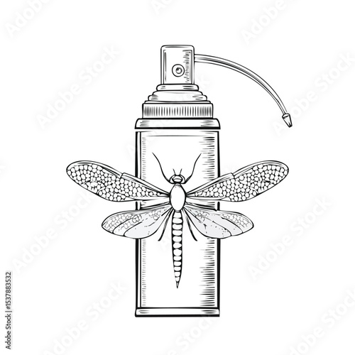insect spray line drawing featuring smooth sketch-style strokes in a refined black and white vector design.