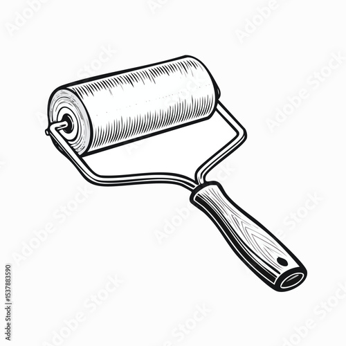 lint roller line drawing featuring smooth sketch-style strokes in a refined black and white vector design.