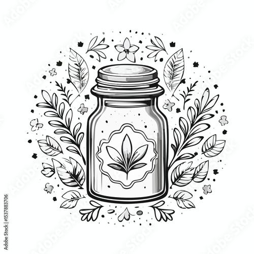 spice jar line drawing featuring smooth sketch-style strokes in a refined black and white vector design.