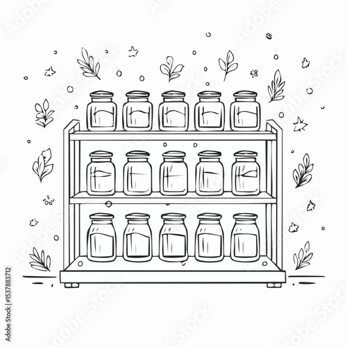 spice rack line drawing featuring smooth sketch-style strokes in a refined black and white vector design.