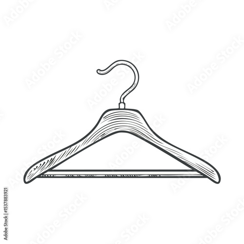 Cloth hanger line drawing featuring smooth sketch-style strokes in a refined black and white vector design.
