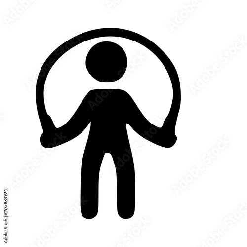 Simple Silhouette Person with Jumping Rope Fitness Activity Icon Design