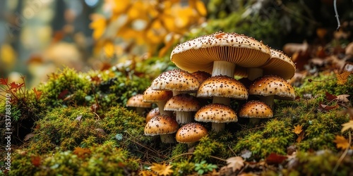 Autumn Forest Mushrooms: Boletus edulis in Mossy Landscape