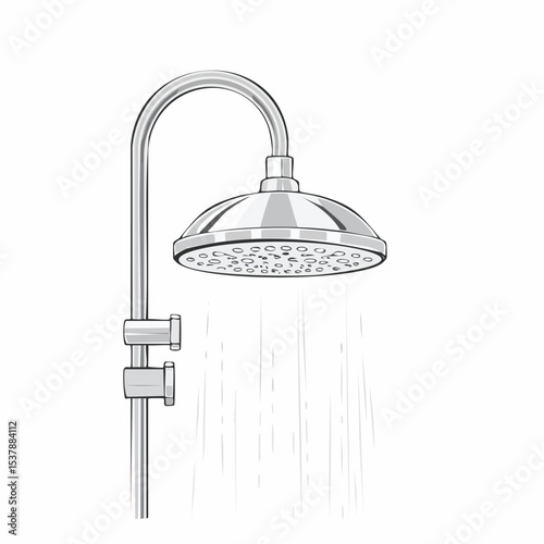 Shower head line drawing featuring smooth sketch-style strokes in a refined black and white vector design.