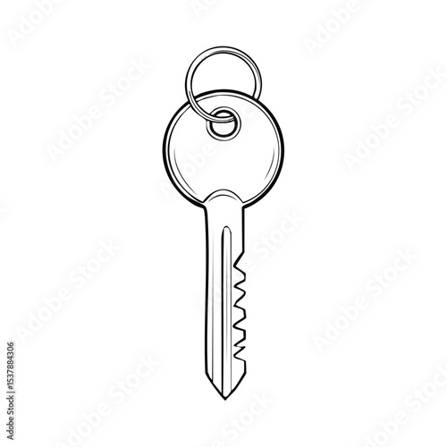 Key hook line drawing featuring smooth sketch-style strokes in a refined black and white vector design.