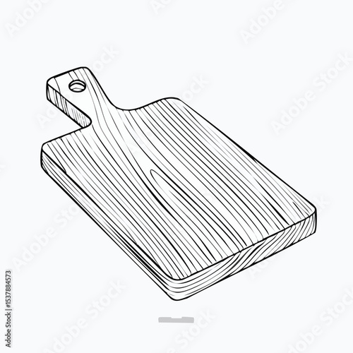 Chopping board line drawing featuring smooth sketch-style strokes in a refined black and white vector design.