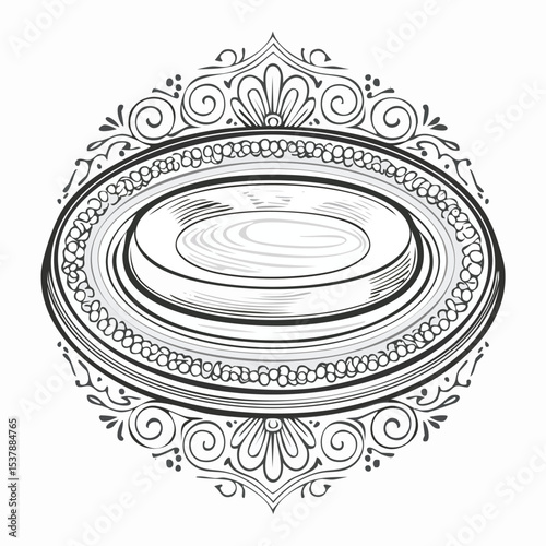Soap dish line drawing featuring smooth sketch-style strokes in a refined black and white vector design.
