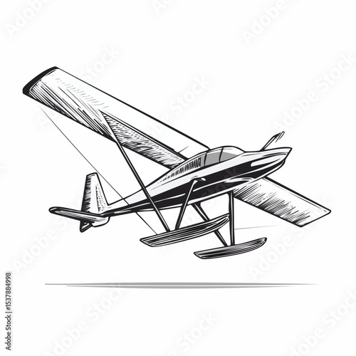 Glider line drawing featuring smooth sketch-style strokes in a refined black and white vector design.