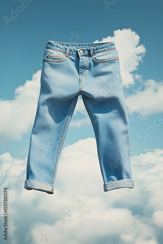 Light blue jeans floating in sky
