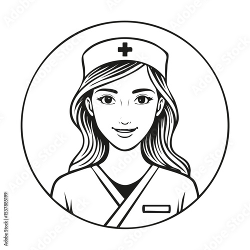 Surgeon line drawing featuring smooth sketch-style strokes in a refined black and white vector design.