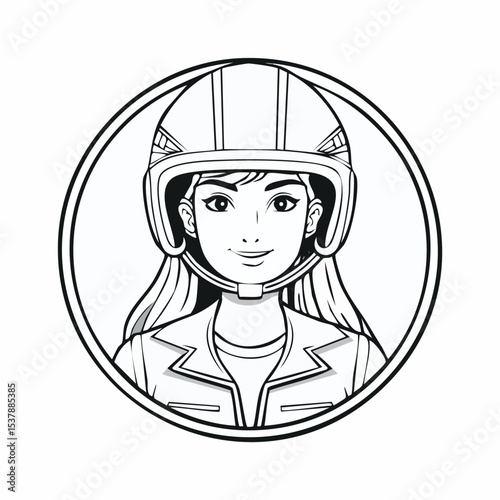 Racing driver line drawing featuring smooth sketch-style strokes in a refined black and white vector design.