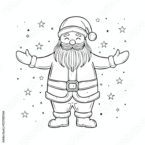 Santa Claus performer line drawing featuring smooth sketch-style strokes in a refined black and white vector design.