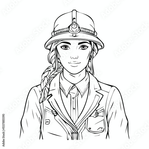 Falconer line drawing featuring smooth sketch-style strokes in a refined black and white vector design.