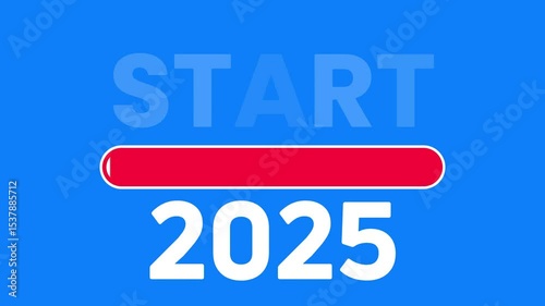 start 2025 concept with loading bar progress animation on blue background