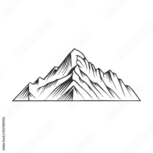 Mount Everest, Khumbu, Nepal line drawing featuring smooth sketch-style strokes in a refined black and white vector design.