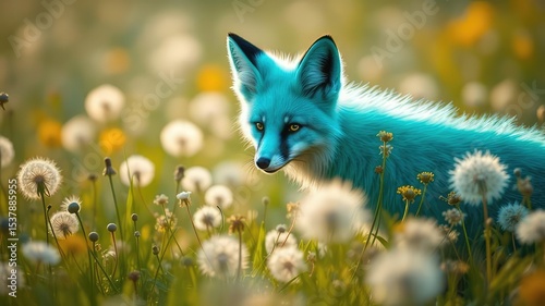 Azure Fox and Dandelion Meadow - Springtime Wildlife