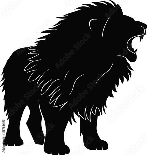 Majestic Roaring Lion Silhouette A Powerful and Striking Animal Graphic With Intricate Fur Details and Ferocious Expression