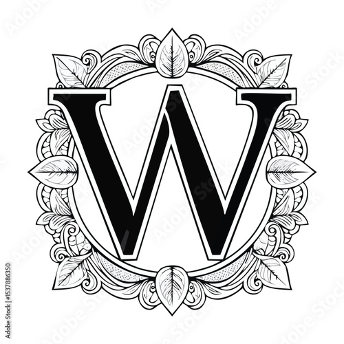 letter W line drawing featuring smooth sketch-style strokes in a refined black and white vector design.
