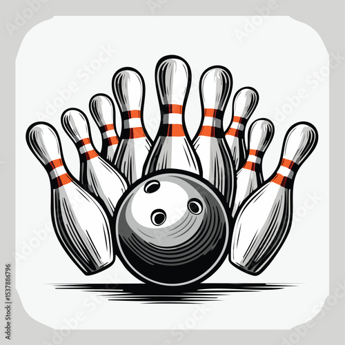 bowling line drawing featuring smooth sketch-style strokes in a refined black and white vector design.