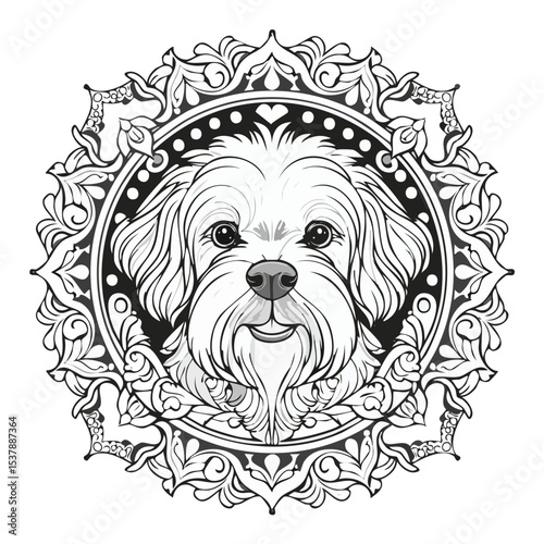 Maltese line drawing featuring smooth sketch-style strokes in a refined black and white vector design.