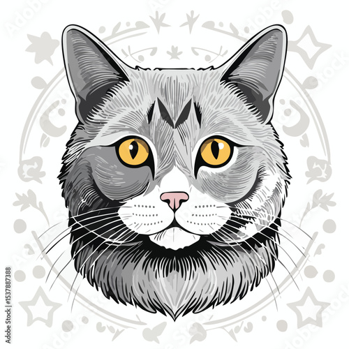 British Shorthair line drawing featuring smooth sketch-style strokes in a refined black and white vector design.