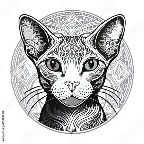 Oriental Shorthair line drawing featuring smooth sketch-style strokes in a refined black and white vector design.