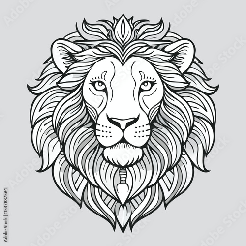 Lion line drawing featuring smooth sketch-style strokes in a refined black and white vector design.