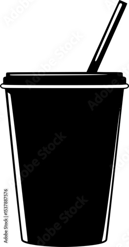 Coffee paper Cup with straw Black Silhouette Vector Illustration Design