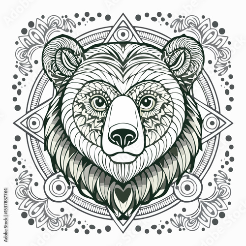 Bear line drawing featuring smooth sketch-style strokes in a refined black and white vector design.