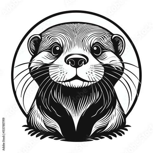Otter line drawing featuring smooth sketch-style strokes in a refined black and white vector design.
