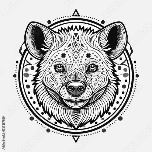 Hyena line drawing featuring smooth sketch-style strokes in a refined black and white vector design.