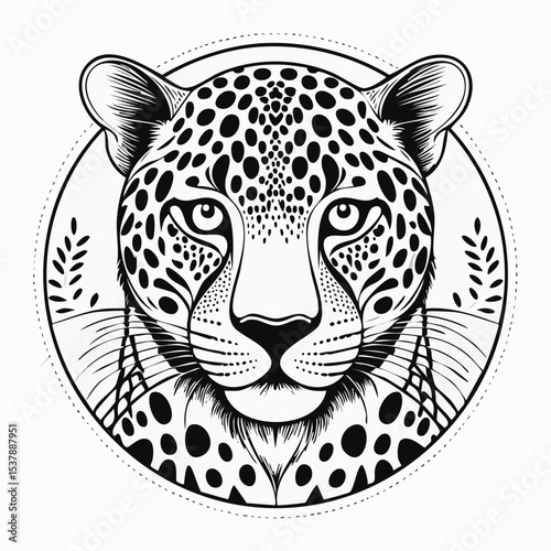 Leopard line drawing featuring smooth sketch-style strokes in a refined black and white vector design.