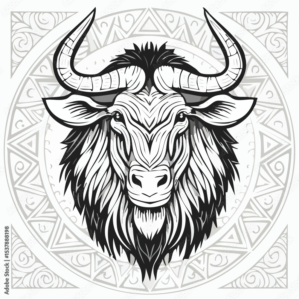 Obraz premium Wildebeest line drawing featuring smooth sketch-style strokes in a refined black and white vector design.