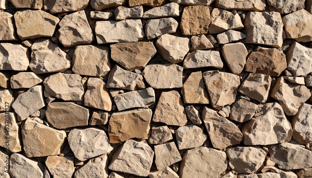 Fototapeta premium Textured Stone Wall Background Dry Stacked Beige Brown Rock.
