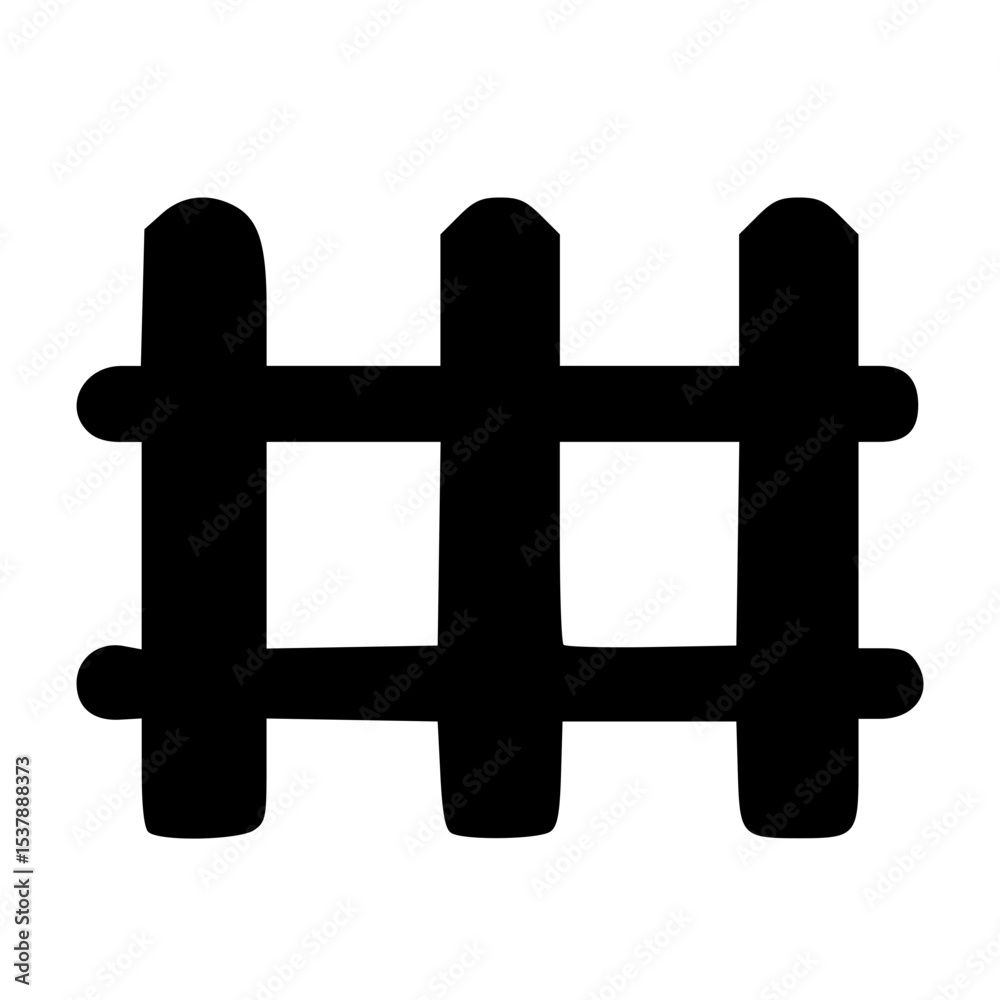 Fototapeta premium Simple Handdrawn Farm Fence Icon Shape Outline Black and White