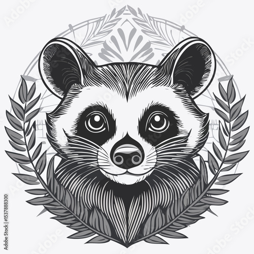 Civet line drawing featuring smooth sketch-style strokes in a refined black and white vector design.