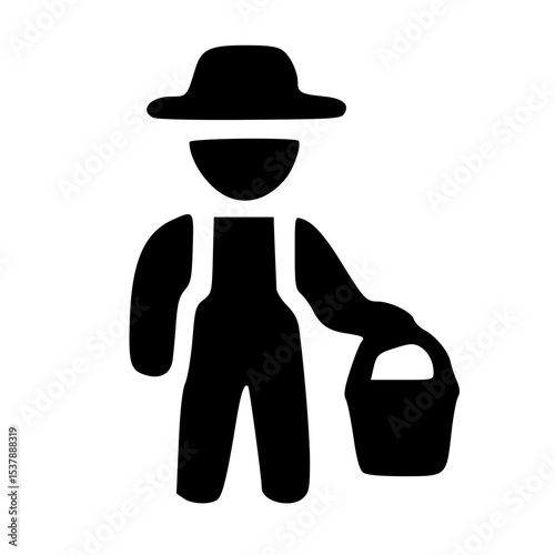 Silhouette Simple Farmer Holding Bucket Outline Glyph Icon Element