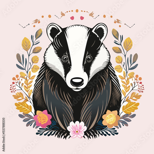Honey Badger line drawing featuring smooth sketch-style strokes in a refined black and white vector design.